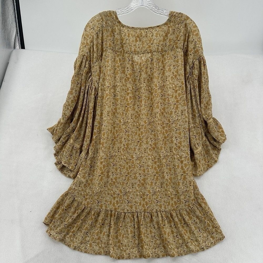 Storia Mustard Yellow Floral Tassel Tunic Midi Dress Boho Revival Cottagecore S - Picture 2 of 8